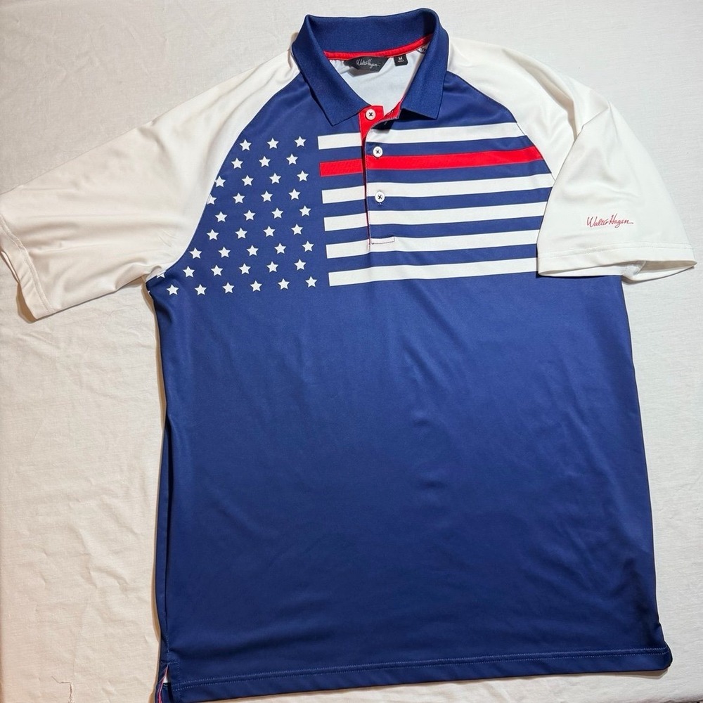 Men's Walter Hagen polo golf shirt. Red white &blue. Stars & Stripes sz M